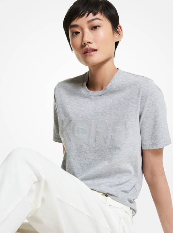 Damske Tricko Michael Kors Logo Organic Cotton Jersey Siva - Oblecenie Michael Kors Lacne | GUTQY-5327